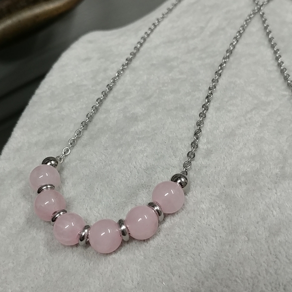 Rose Quartz Bead Necklace Natural Gemstone Crystal Stainless-Steel Chain 20" - Picture 11 of 13